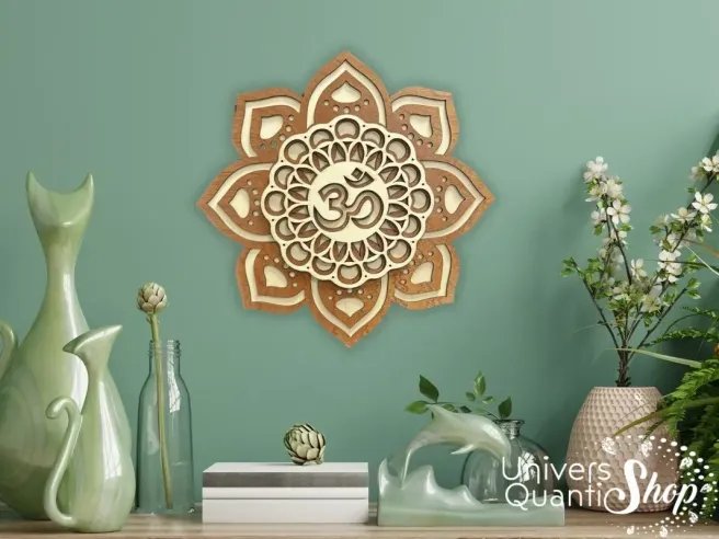 om symbole, deco mur bois intérieur, gros plan