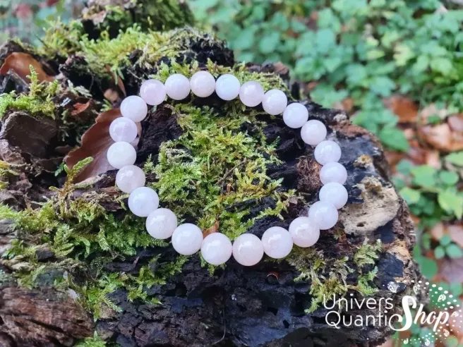 Morganite bracelet pierre naturelle rose 08mm sur de la mousse en forêt