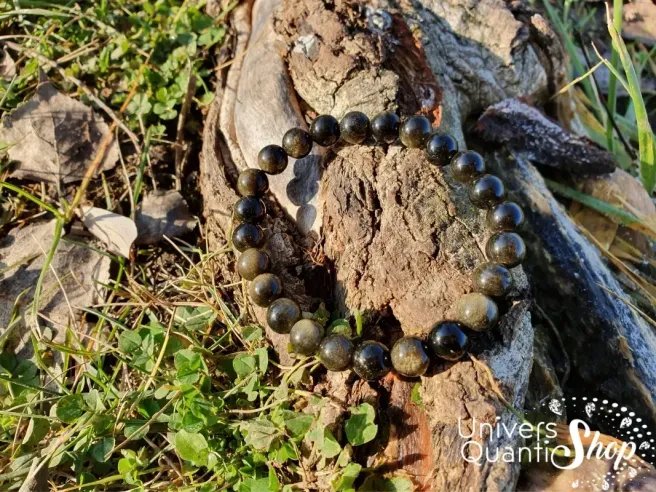 Obsidienne dorée bracelet en pierre naturelle 08mm sur une racine d'arbre en nature