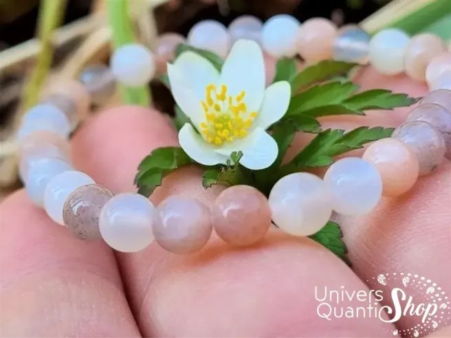 bracelet pierre de lune multicolore de qualité supérieure AA sur mousse 6mm avec fleur