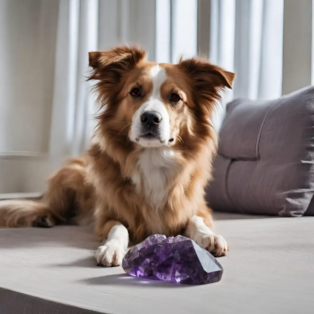 pendentif animaux pierre naturelle - chien avec une améthyste